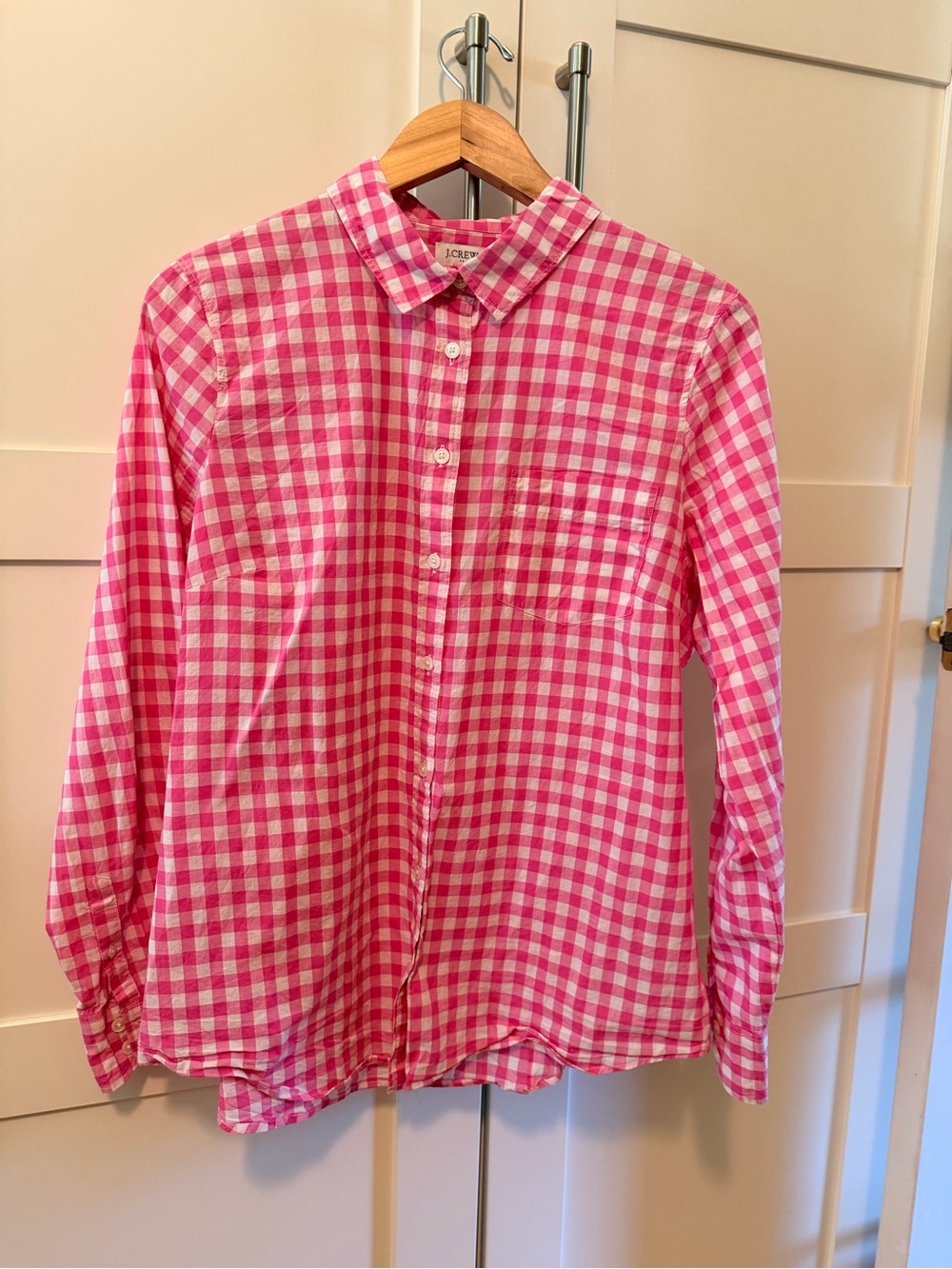 J. Crew Pink and White Gingham Button-Down Shirt